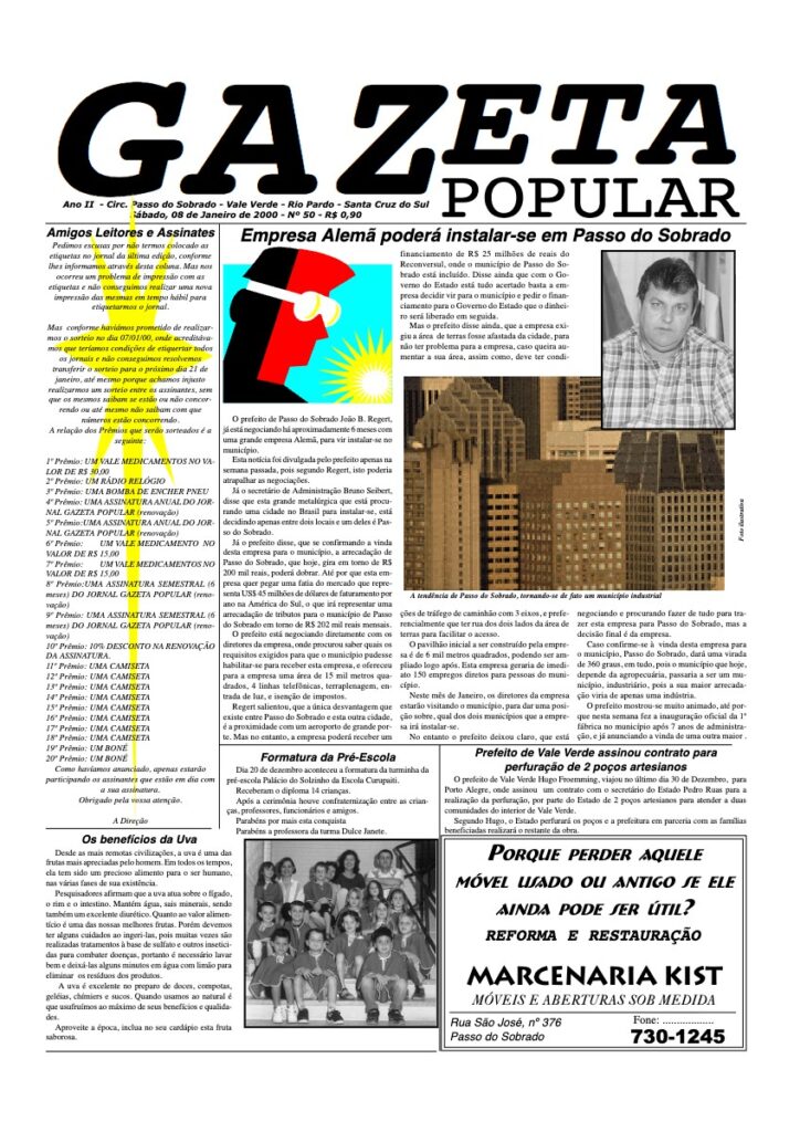 Capa de Gazeta Popular — Edição 50 — 08/01/2000