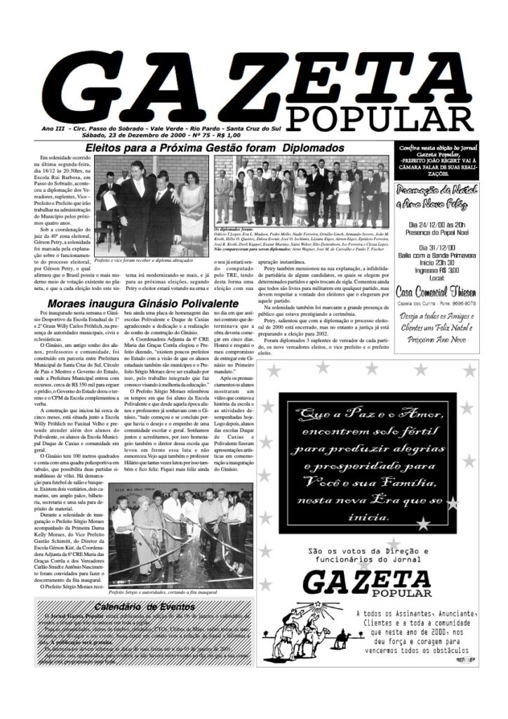 Capa de Gazeta Popular — Edição 75 — 23/12/2000