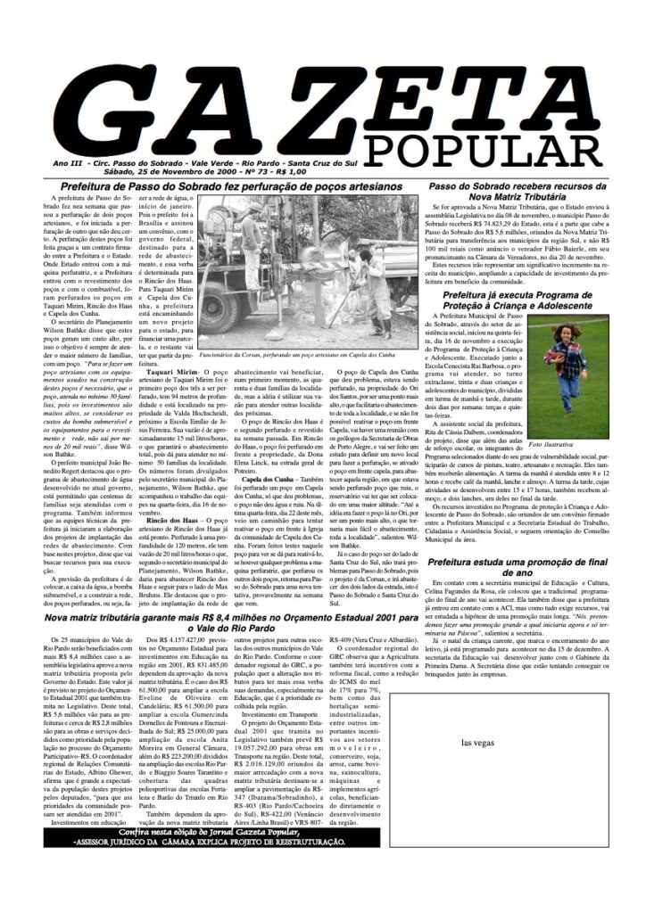 Capa de Gazeta Popular — Edição 73 — 25/11/2000