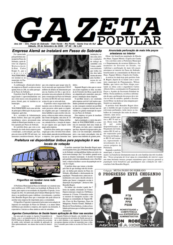 Capa de Gazeta Popular — Edição 69 — 30/09/2000