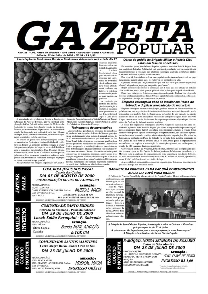 Capa de Gazeta Popular — Edição 64 — 22/07/2000