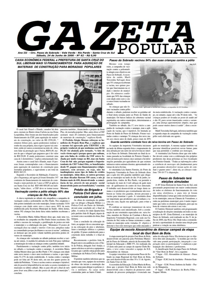 Capa de Gazeta Popular — Edição 62 — 24/06/2000