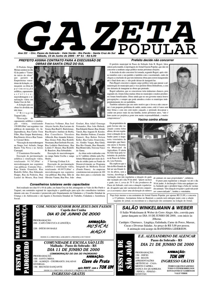 Capa de Gazeta Popular — Edição 61 — 10/06/2000