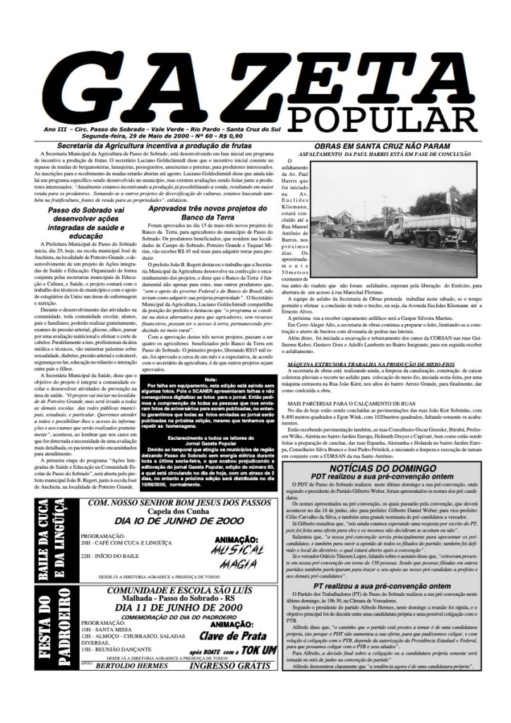 Capa de Gazeta Popular — Edição 60 — 27/05/2000