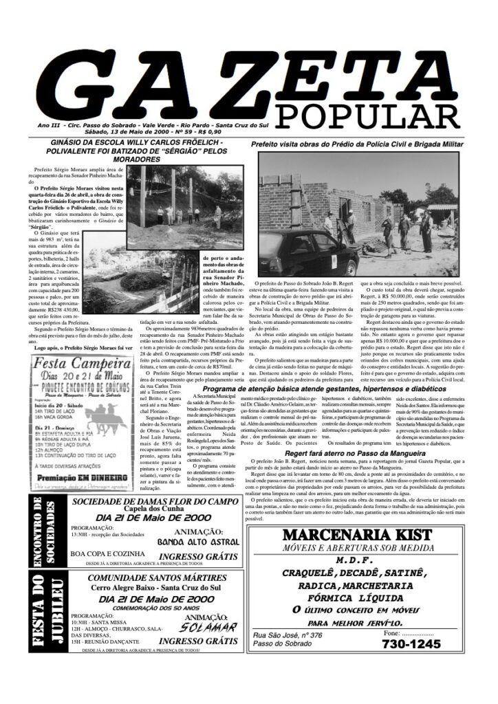 Capa de Gazeta Popular — Edição 59 — 13/05/2000