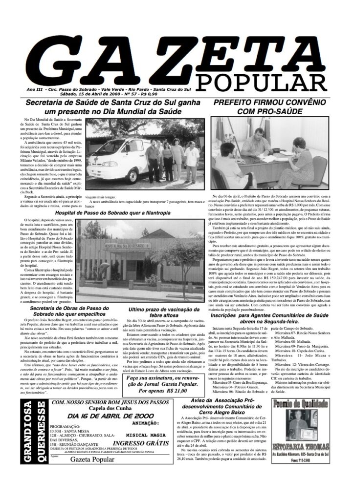 Capa de Gazeta Popular — Edição 57 — 15/04/2000