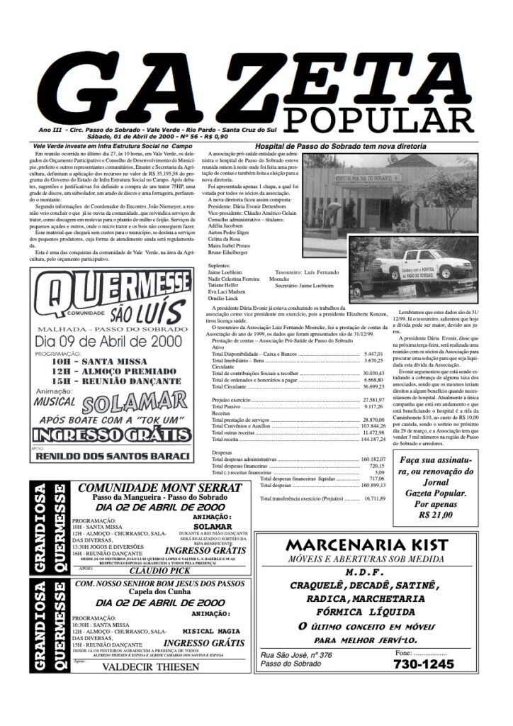 Capa de Gazeta Popular — Edição 560 — 01/04/2000