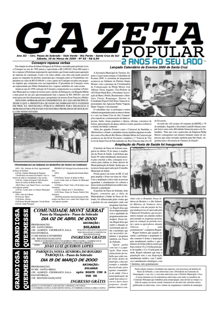 Capa de Gazeta Popular — Edição 55 — 18/03/2000
