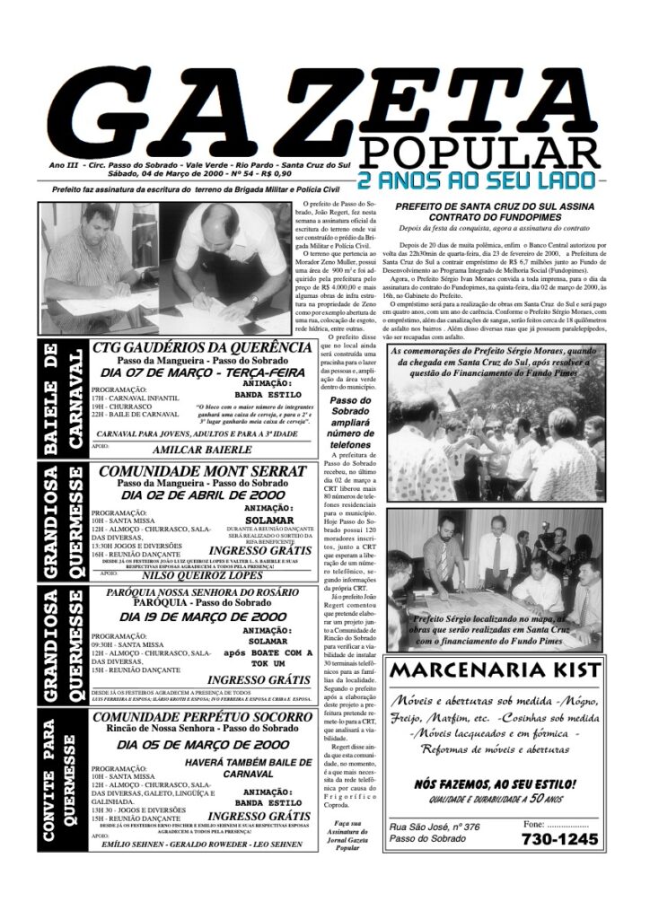 Capa de Gazeta Popular — Edição 54 — 04/03/2000