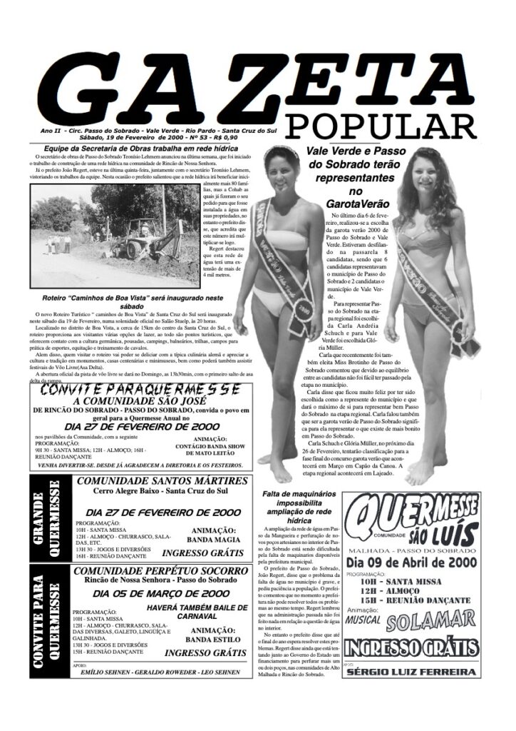 Capa de Gazeta Popular — Edição 53 — 19/02/2000
