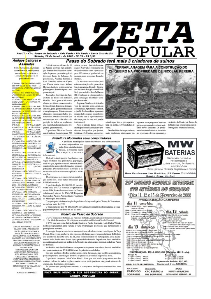 Capa de Gazeta Popular — Edição 51 — 22/01/2000