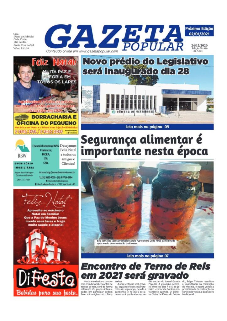 Capa de Gazeta Popular — Edição 980 — 24/12/2020
