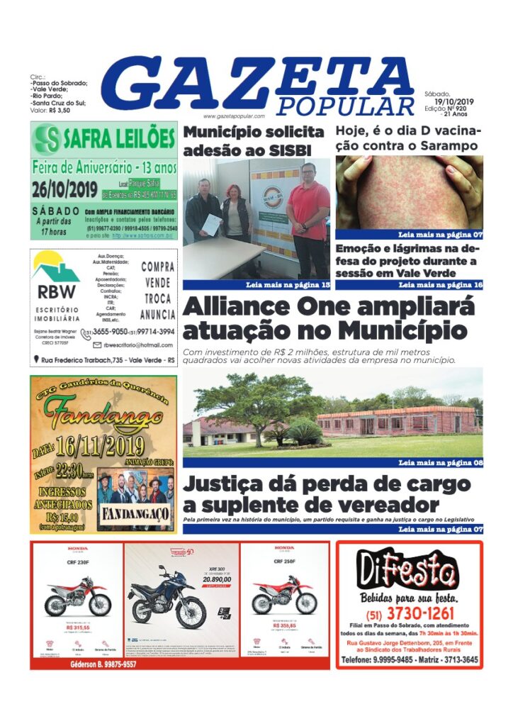 Capa de Gazeta Popular — Edição 920 — 19/10/2019