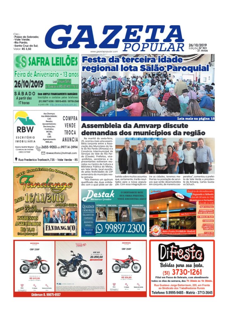 Capa de Gazeta Popular — Edição 921 — 26/10/2019