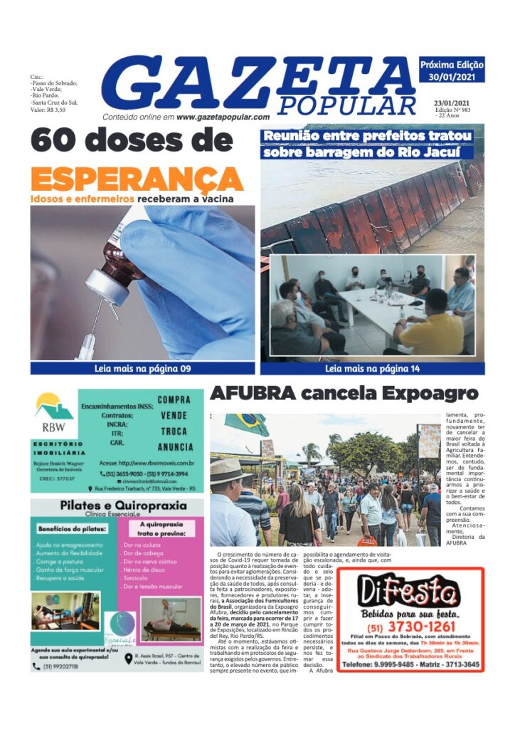 Capa de Gazeta Popular — Edição 983 — 23/01/2021