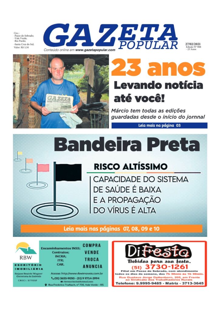 Capa de Gazeta Popular — Edição 988 — 27/02/2021