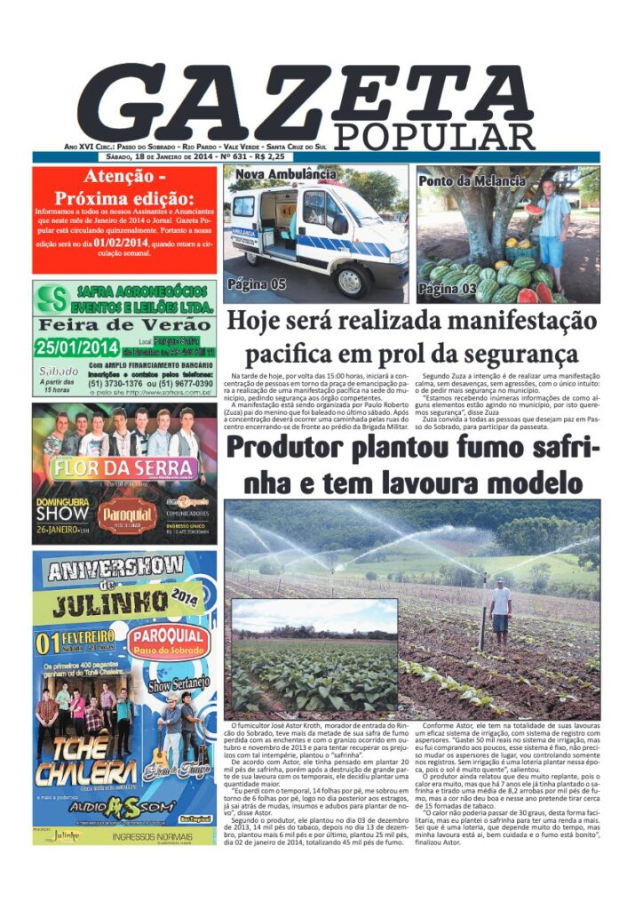Capa de Gazeta Popular — Edição 631 — 18/01/2014