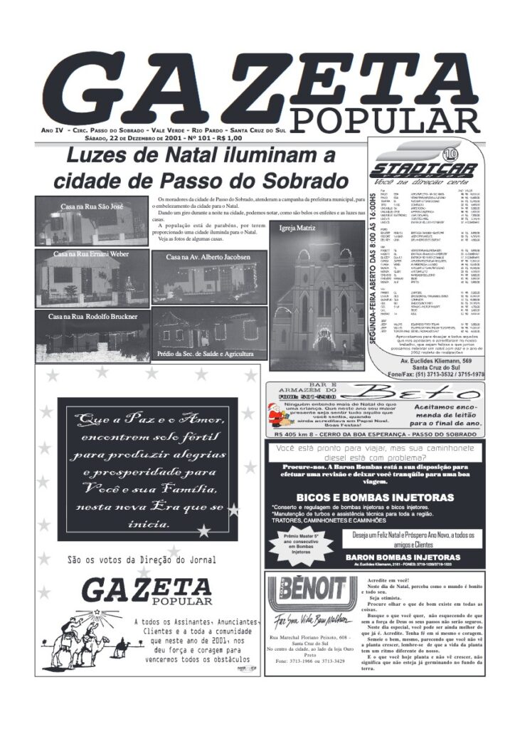 Capa de Gazeta Popular — Edição 101 — 22/12/2001