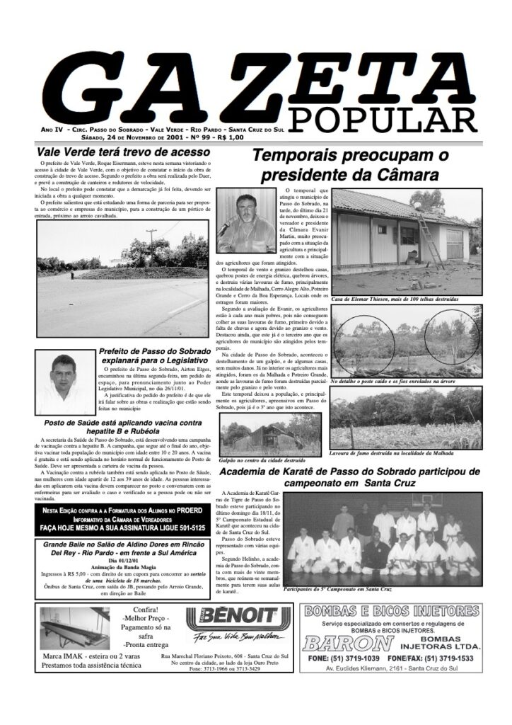 Capa de Gazeta Popular — Edição 99 — 22/11/2001