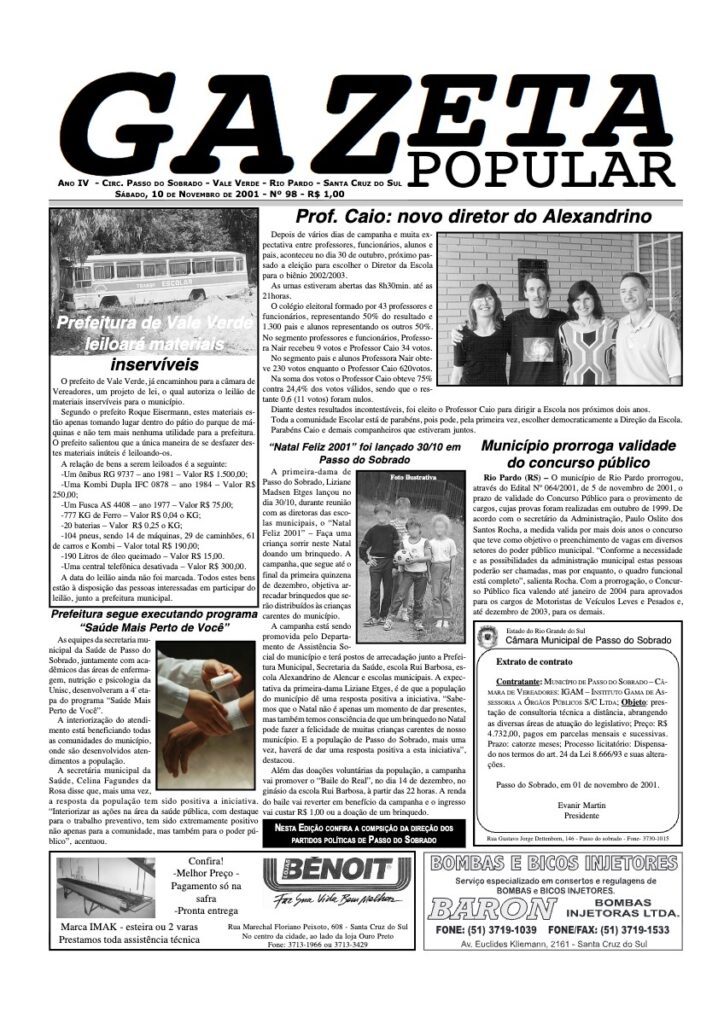 Capa de Gazeta Popular — Edição 98 — 10/11/2001