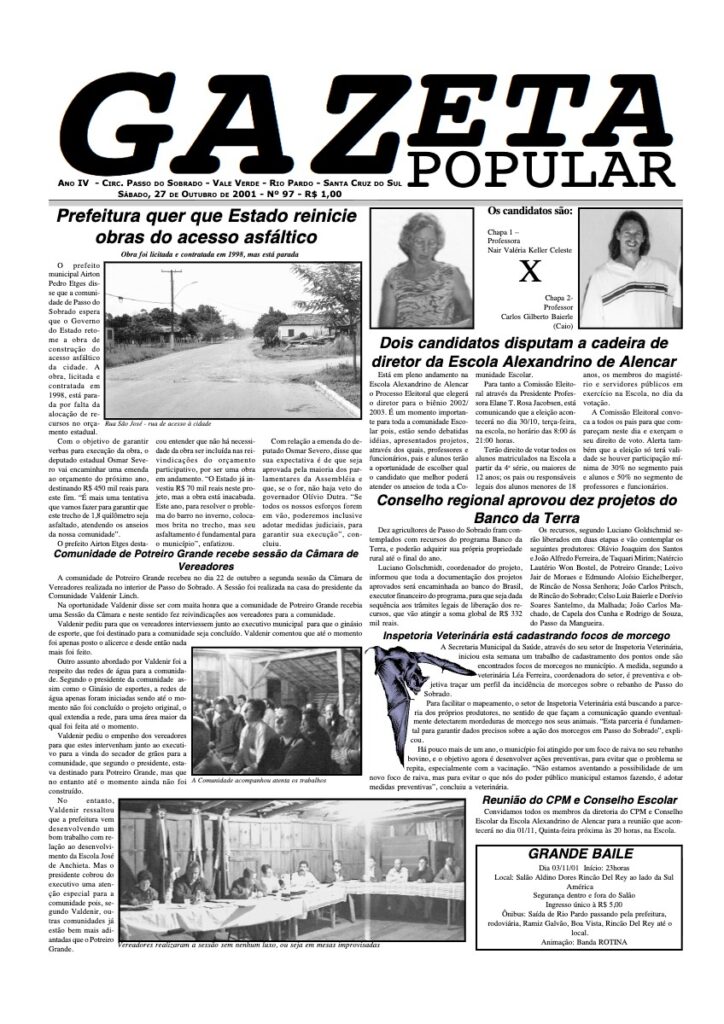 Capa de Gazeta Popular — Edição 97 — 27/10/2001