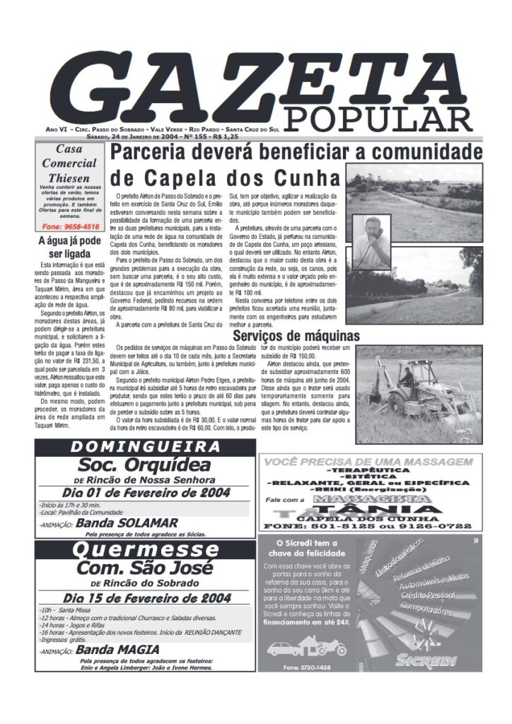 Capa de Gazeta Popular — Edição 155 — 24/01/2004