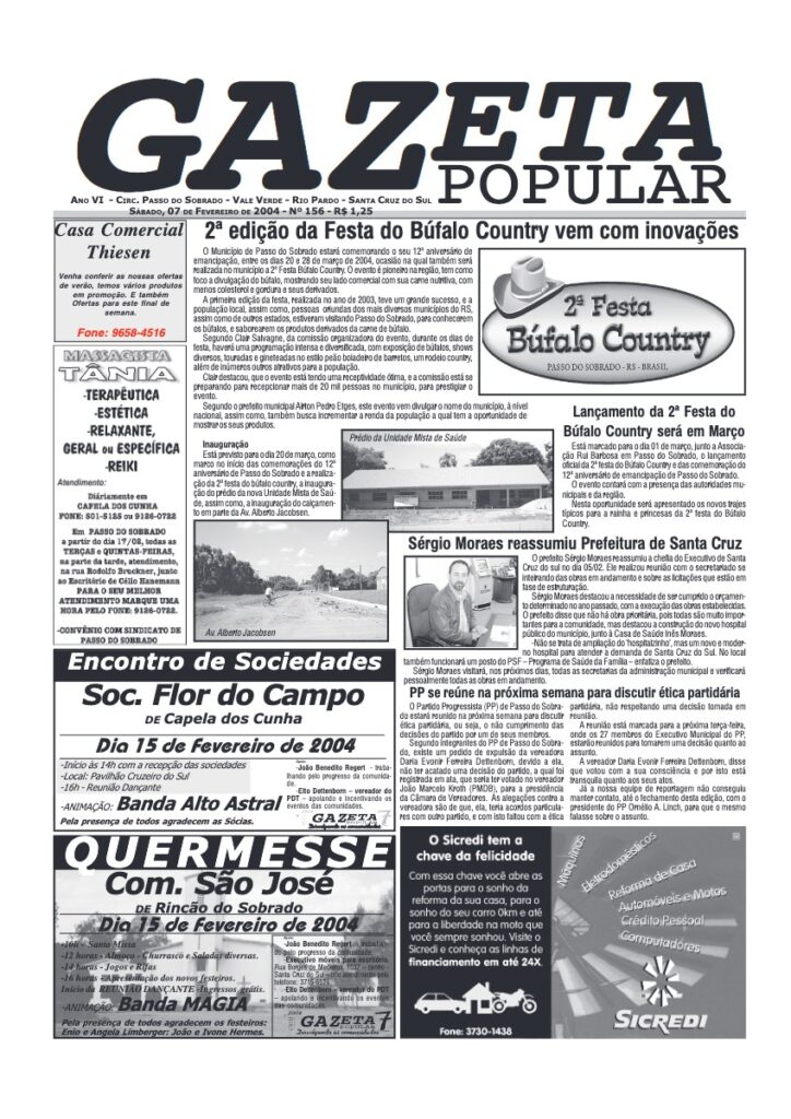 Capa de Gazeta Popular — Edição 156 — 07/02/2004