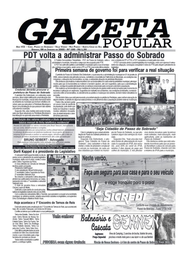 Capa de Gazeta Popular — Edição 180 — 08/01/2005
