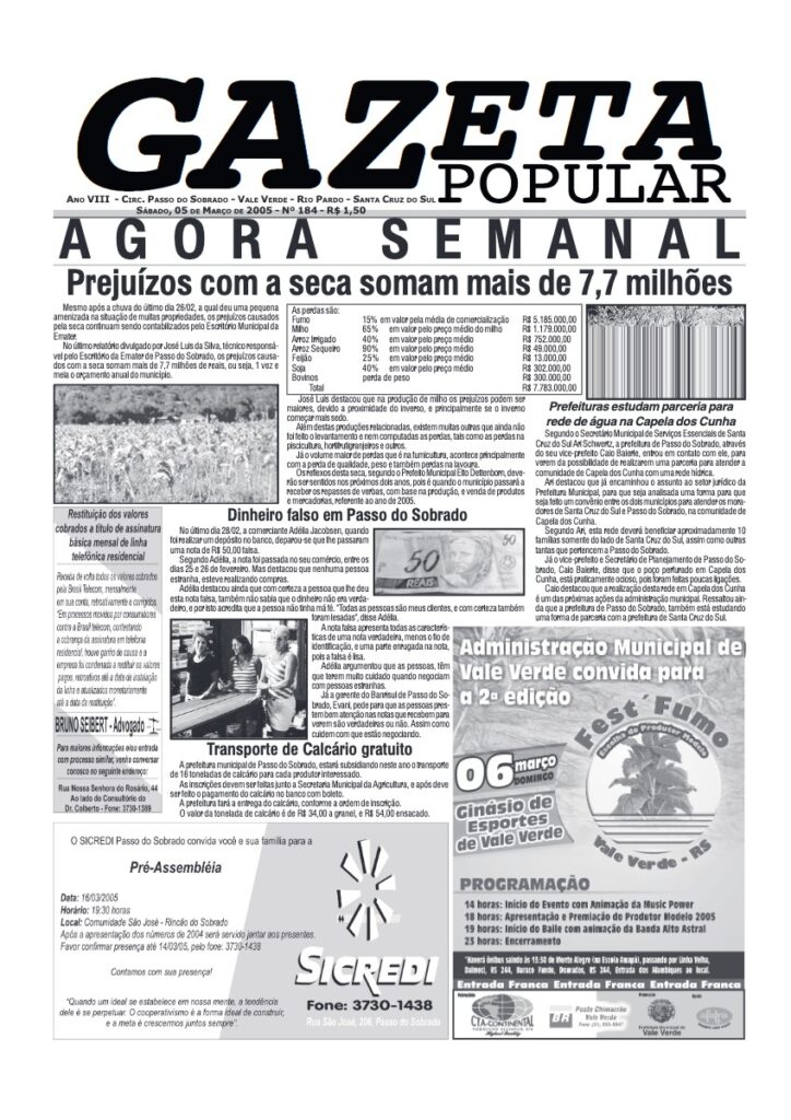 Capa de Gazeta Popular — Edição 184 — 05/03/2005