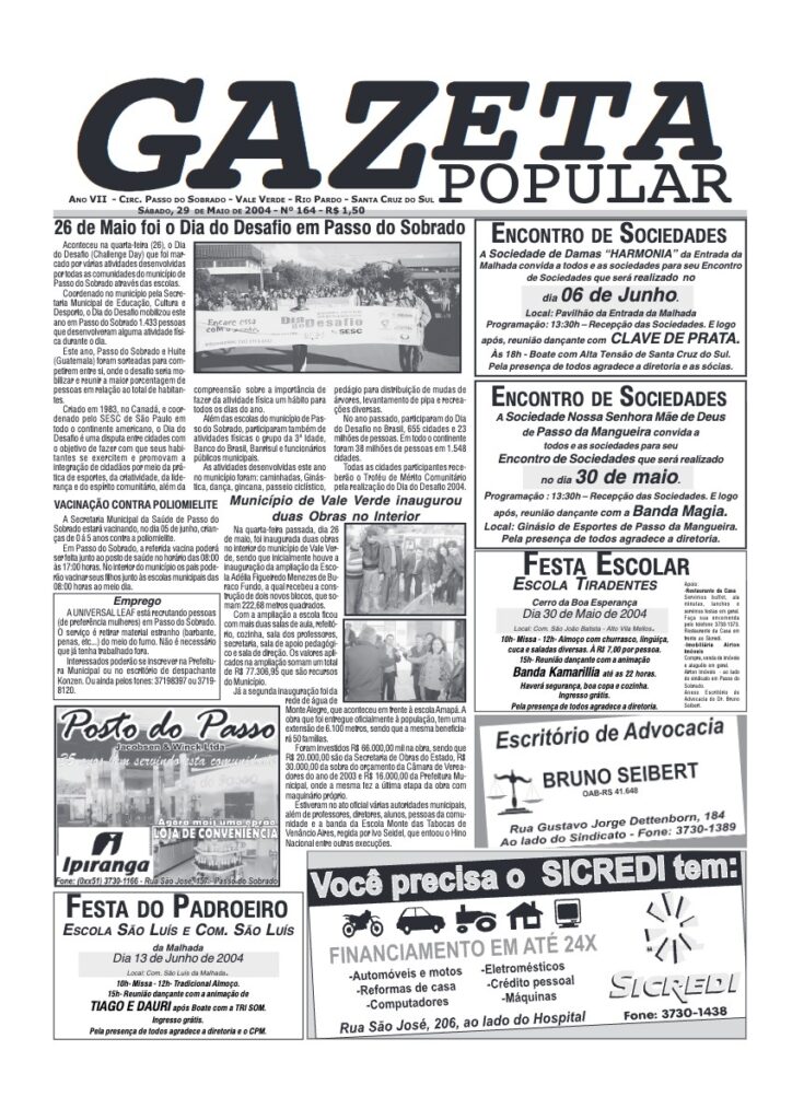 Capa de Gazeta Popular — Edição 164 — 30/05/2004