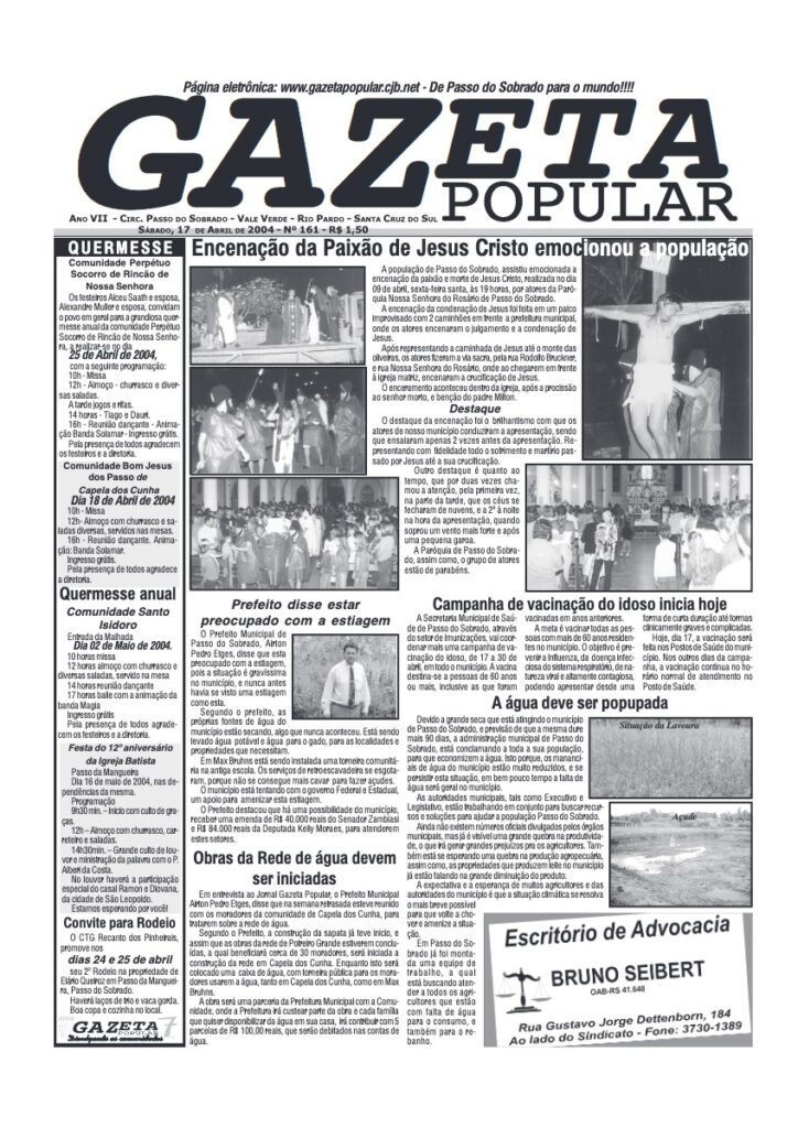 Capa de Gazeta Popular — Edição 161 — 17/04/2004
