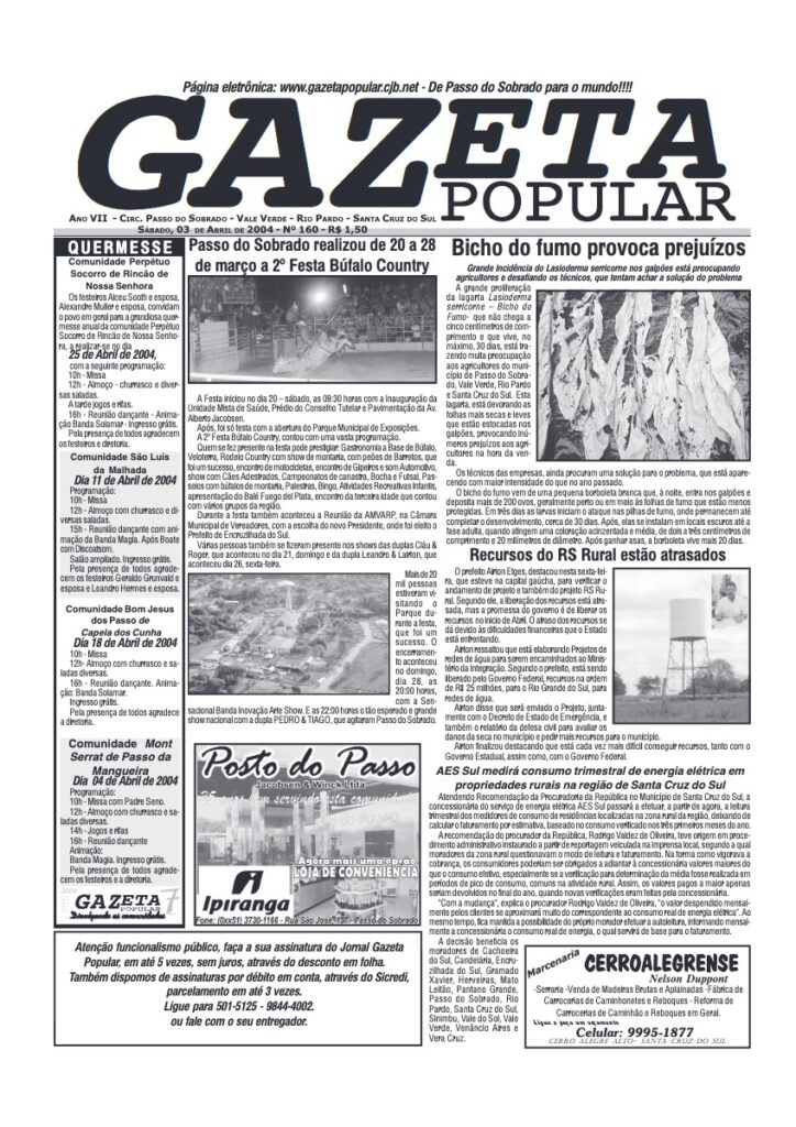 Capa de Gazeta Popular — Edição 160 — 03/04/2004
